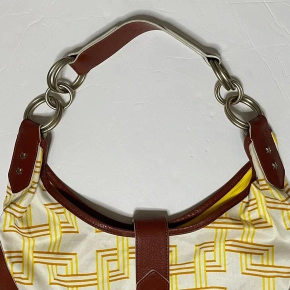 LeSportsac Yellow, White & Brown Nylon Hobo Bag With Faux Leather Trim, Rare - Picture 3 of 12